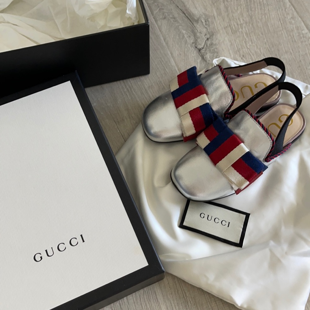 Gucci girls bow sling back shoes